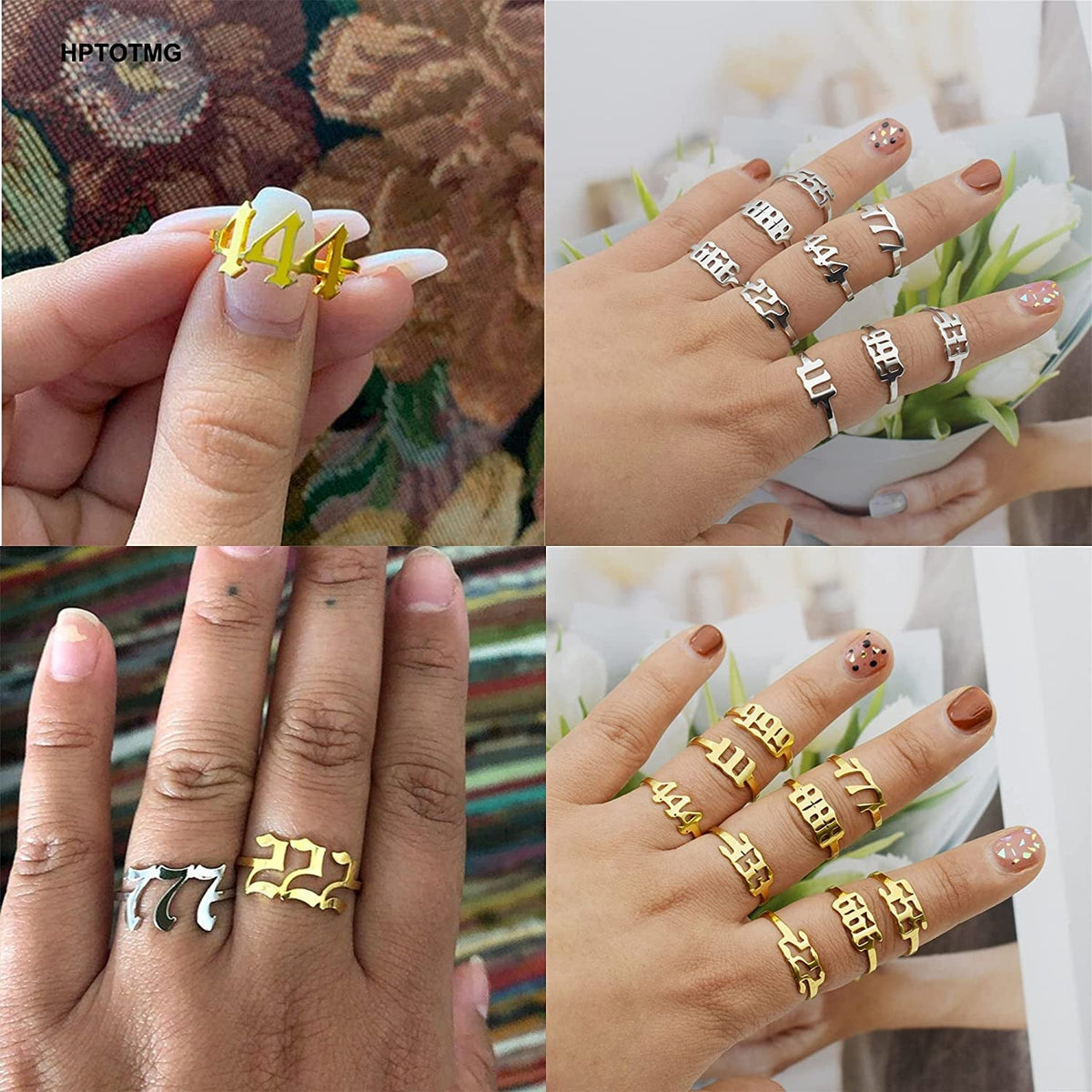 Angel Number Ring, Adjustable Open Cuff Ring Numerology Rings Luck Angel Number