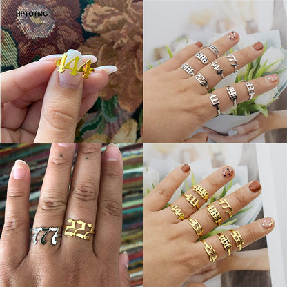 Angel Number Ring, Adjustable Open Cuff Ring Numerology Rings Luck Angel Number