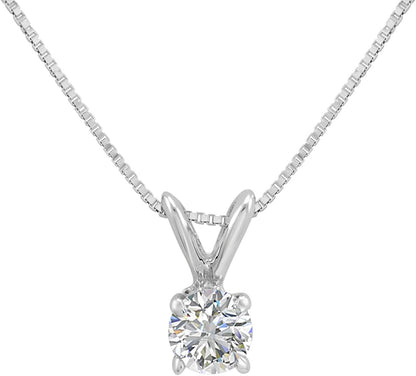 AGS Certified 1/3Ct REAL Diamond Solitaire Pendant Necklace for Women in 14K Whi