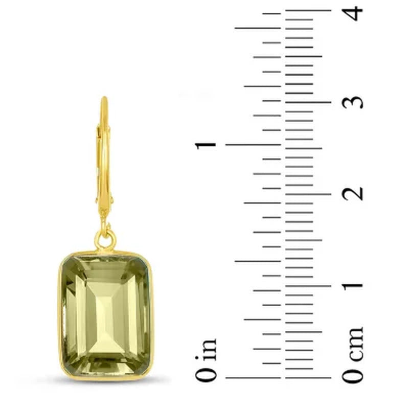 Emerald Cut Prasiolite Dangle Earrings in 14K Yellow Gold