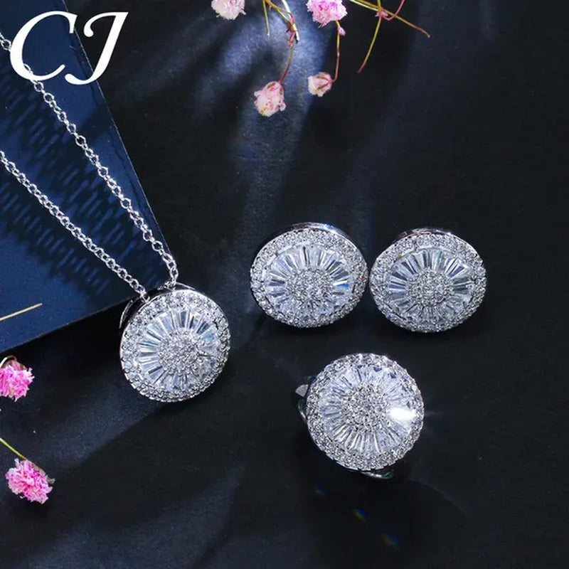 CANDICE Sparkling CZ Diamond White Gold Plated 4Pcs Wedding Jewelry Sets round P