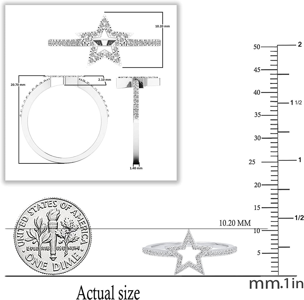 0.17 Carat (Ctw) round White Diamond Star Shaped Ladies Bridal Engagement Ring |
