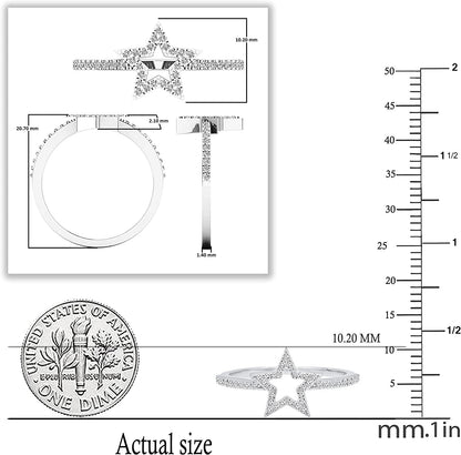 0.17 Carat (Ctw) round White Diamond Star Shaped Ladies Bridal Engagement Ring |