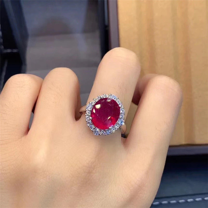 Real 925 Silver Gemstone Ring for Engagement Natural Ruby Silver Ring Solid