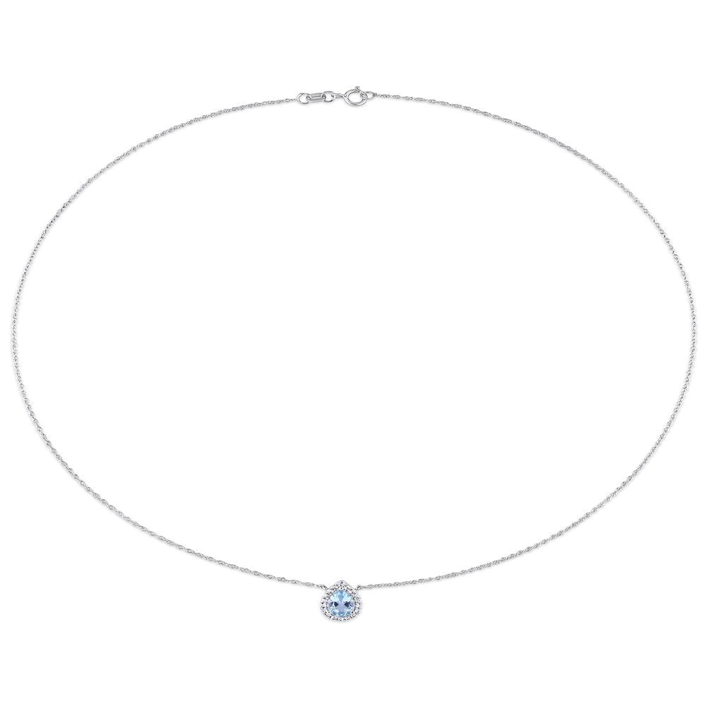 1-1/10 Carat T.G.W. Pear-Cut Sky Blue and White Topaz 10Kt White Gold Halo Neckl