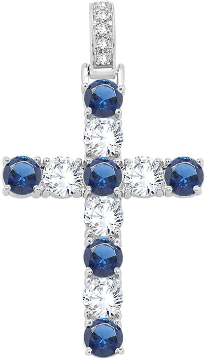 3.20MM round Cut Simulated Multicolor Gemstone & 0.70 Cttw Natural Diamond Cross