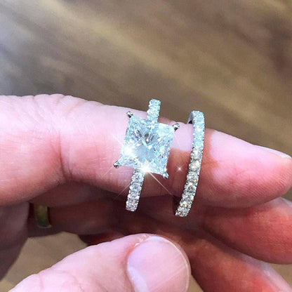 Square Silver Cubic Zirconia Rings Womens Engagement Rhinestone Ring Sparking Fu