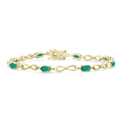 3.00 Carat T.G.W. Emerald and White Diamond Accent 14K Gold over Silver Bracelet