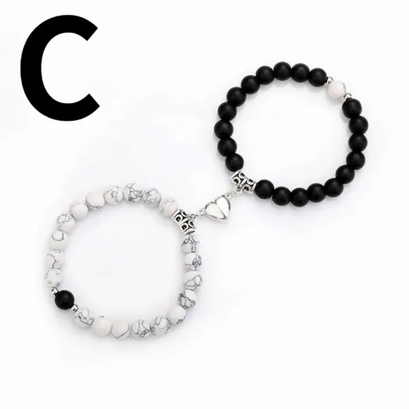 2Pcs Delicate Women'S White Turquoise Frosted Couple Bracelets Heart Shaped Bead