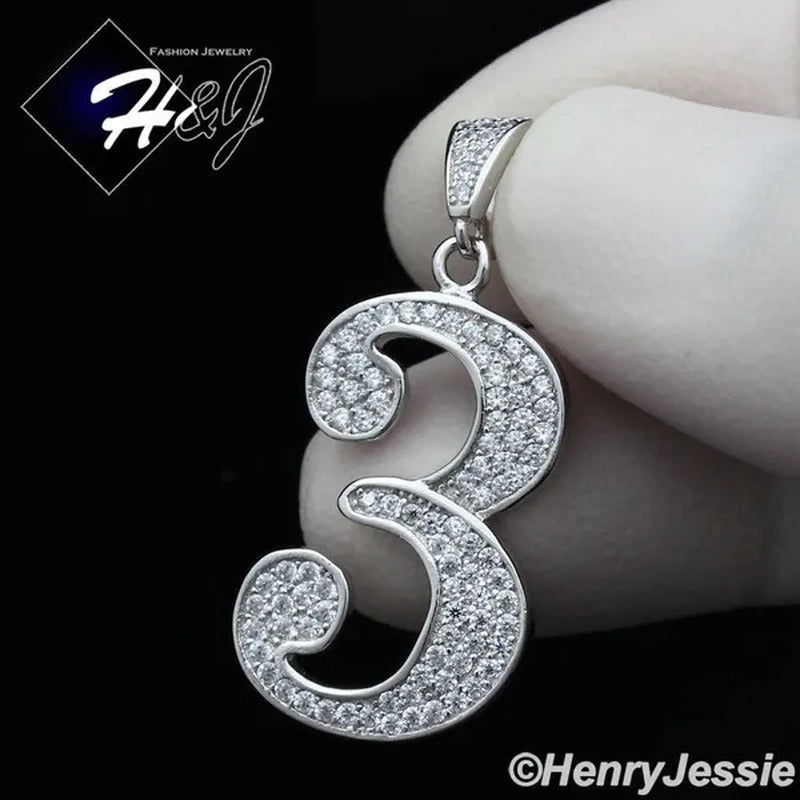 MEN 925 STERLING SILVER LAB DIAMOND ICED BLING NUMBER "0" to "9" PENDANT*SP179