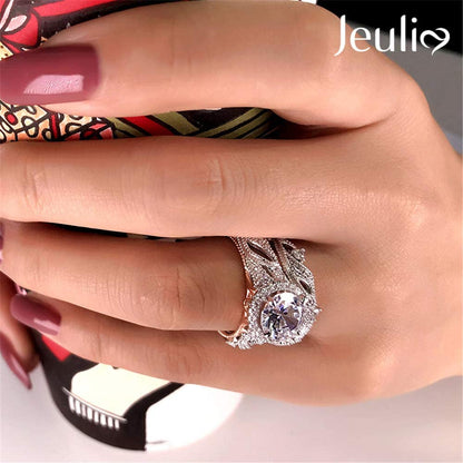 4 Carat Openwork Ring Sets for Women 925 Sterling Silver Wedding Sets Rose Gold