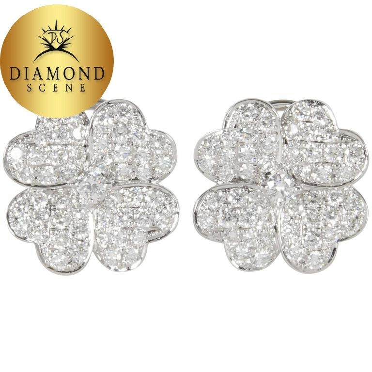 Diamond Gold Flower Earrings 1.61 cts of F/G color VS clarity 18 k white gold