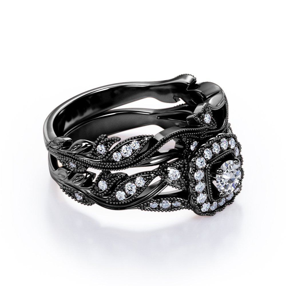 Round Diamond - Edwardian Diamond Filigree Ring - Art Deco Style - Wedding Ring