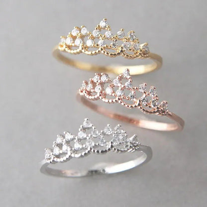 Luxury Crown Rings for Women Gold Color Shiny Crystal Cubic Zirconia Ring Elegan