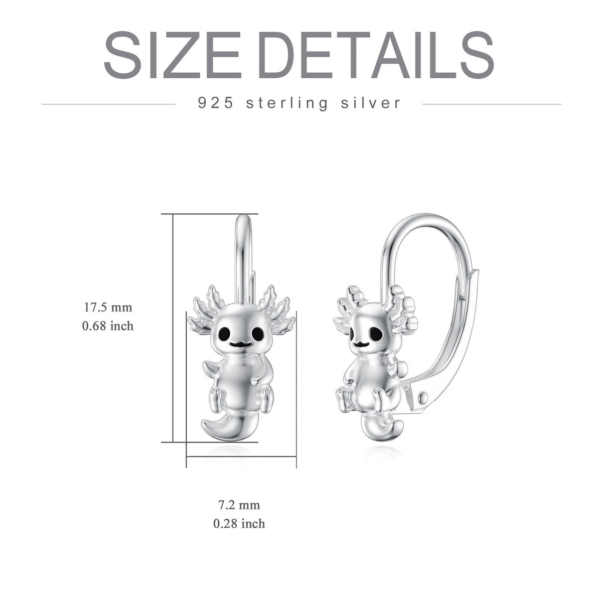 Axolotl Fish Animal Earrings 925 Sterling Silver Hypoallergenic Huggie Hoop Earr