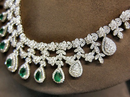 EMERALD PEAR SHAPE DIAMOND ROUND BRILLIANT SHAPE FRONT SET NECKLACE