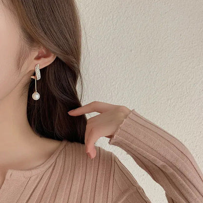 New Trend Elegant Pearl Tassel Long Crystal Earrings for Women Fashion Dangle Ea
