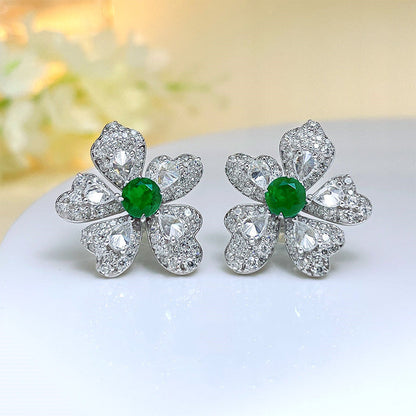 Artificial Emerald Flower Earrings 925 Silver Plated