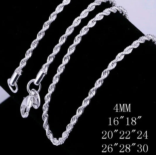 Men'S Metal Jewelry Set Silver Twisted Rope Chain Necklace Bracelet