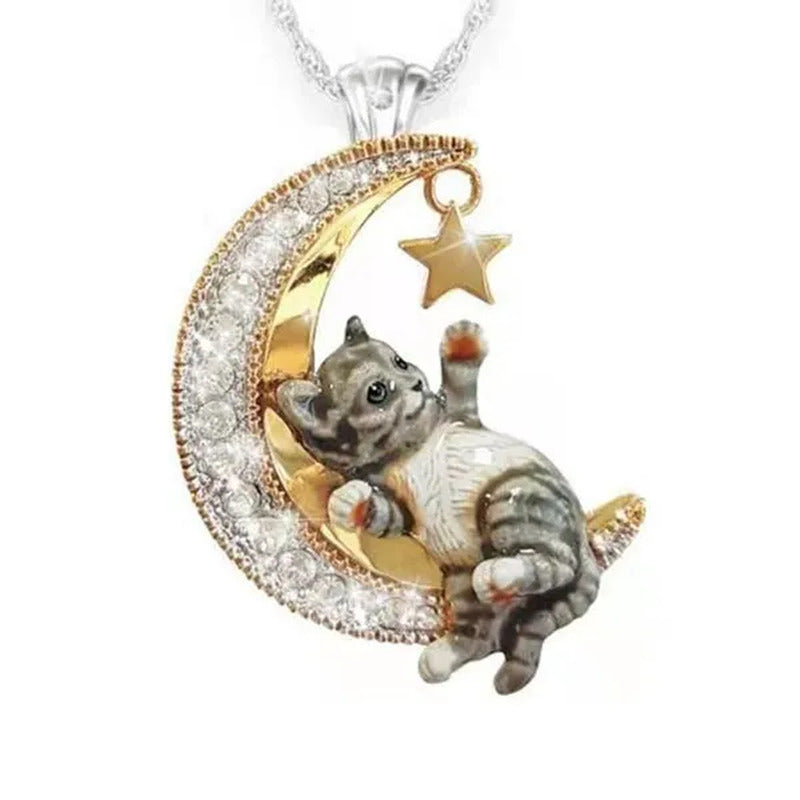Cute Cat Necklace Star Moon Diamond Animal Necklace Wedding Engagement Anniversa