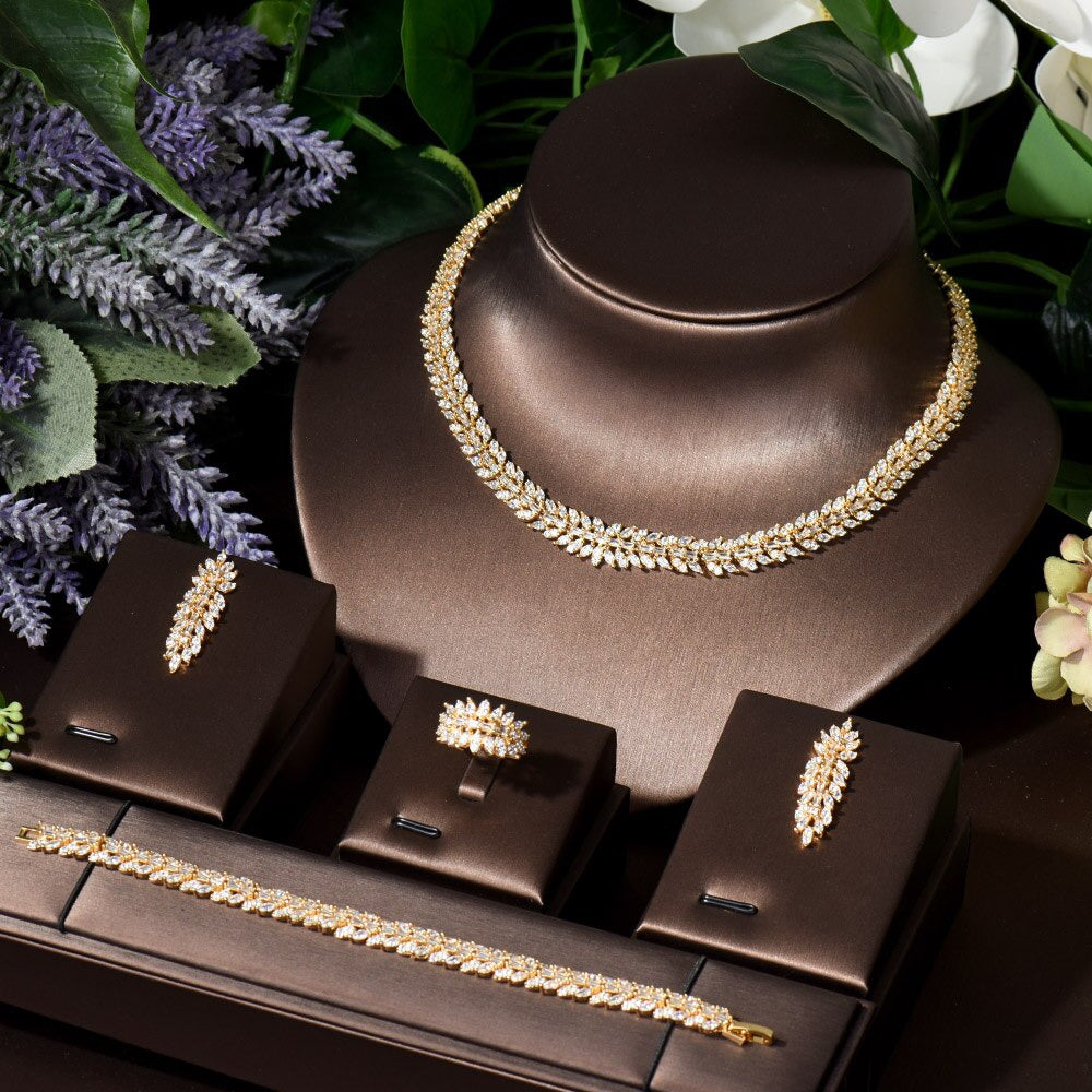 Hot Statement Jewelry Sets for Women Wedding Accessories Cubic Zircon Leaf