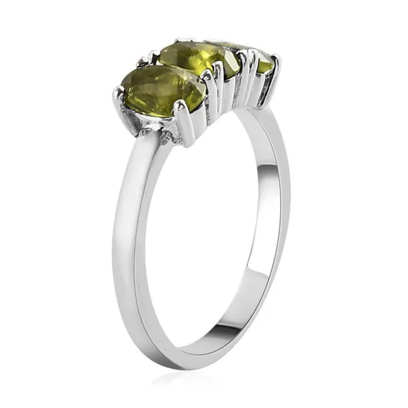 Shop LC Peridot Oval Stainless Steel 3 Stone Ring for Women Size 8 Ct 1.15