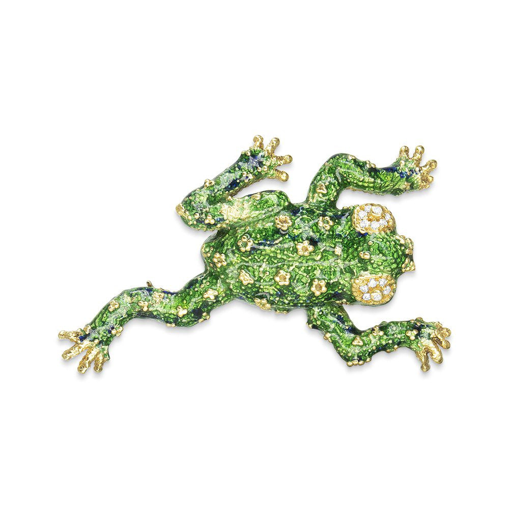 18K Yellow Gold 1/6 Cttw Diamond Green Frog Enamel Floral Brooch Pin (H-I Color,