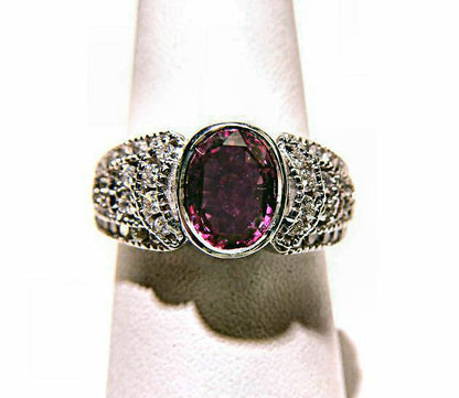 PINK SAPPHIRE OVAL CUT BEZEL SET 2.06 CT ROUND BRILLIANT SHAPE