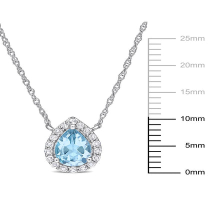 1-1/10 Carat T.G.W. Pear-Cut Sky Blue and White Topaz 10Kt White Gold Halo Neckl