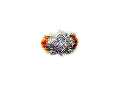 5.25 CT CITRINE FRENCH CUT AND 2.10 CT PRINCESS AND ROUND RING BAND COCKTAIL