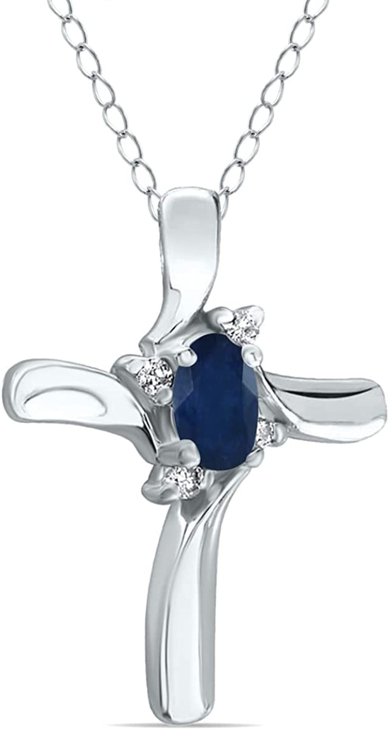 Sapphire and Diamond Cross Pendant 10K White Gold