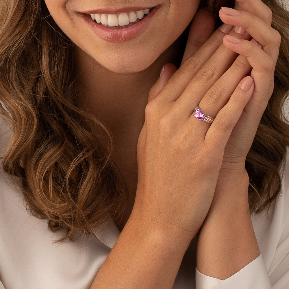 2.75 Ct round Pink Created Sapphire Ring in Sterling Silver