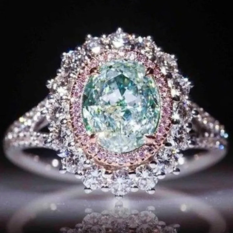Crystal Diamond Ring Female Set with Green Topaz Gemstone Jewelry