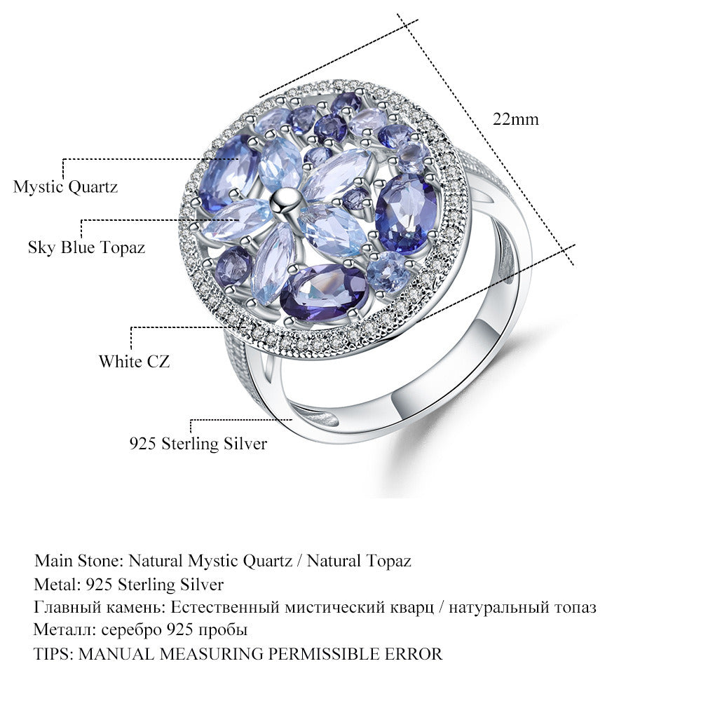 Gemstone Ring Women European and American Retro Natural Stone Topaz Crystal Ring
