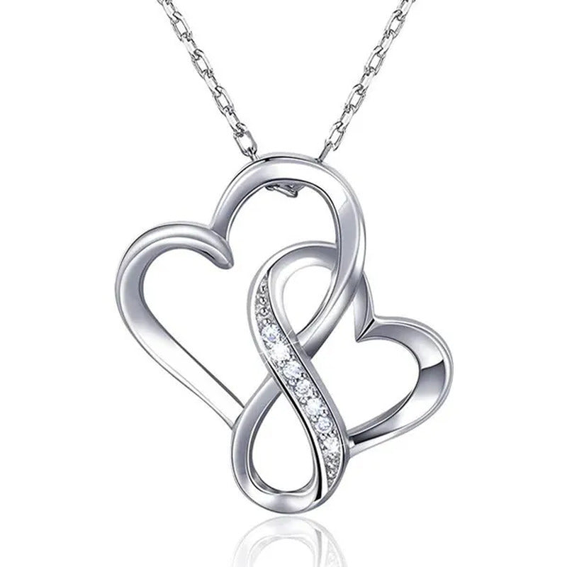 Fashion Double Heart Pendant 925 Sterling Silver Infinity Necklace for Women Bri