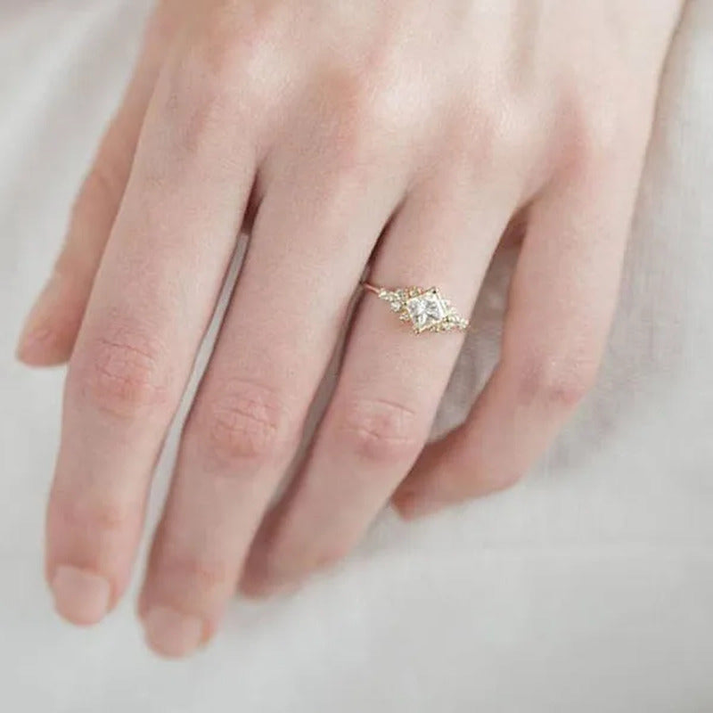 Square Diamond Rings Cross Border 14K Gold Plated Engagement Ring Pinky/Little F