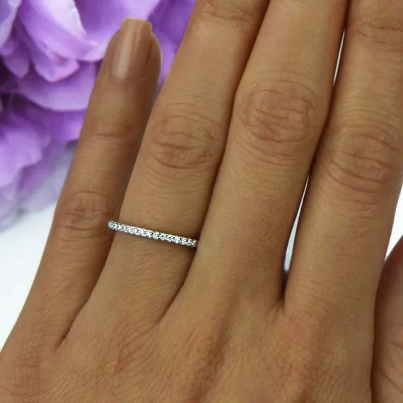 Womens Small Half Eternity Bridal Wedding Band, Stacking Ring, Stackable Band, A