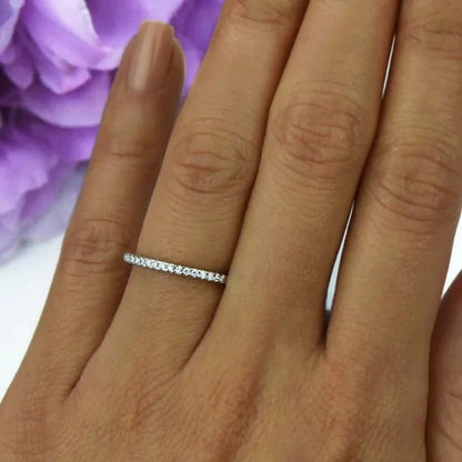 Womens Small Half Eternity Bridal Wedding Band, Stacking Ring, Stackable Band, A