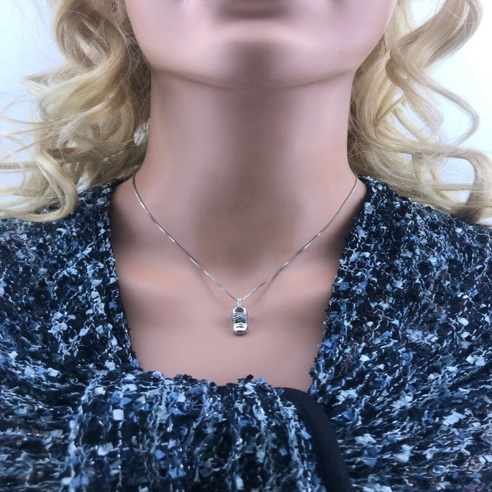 Birthstone Baby Shoe Pendant Necklace W/ Pure Brilliance Zirconia - Rhodium Plat