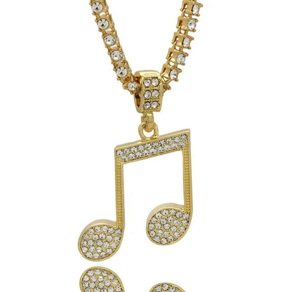 ALL NEW Lady'S 14K Gold Music Note Iced Out Icon Pendant 4Mm 24" Hip Hop Chain