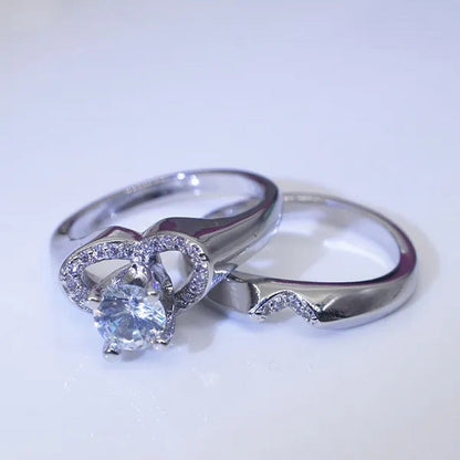 New Fashion Creative Exquisite Women'S Heart Shaped Simulation Zircon Ring Set E