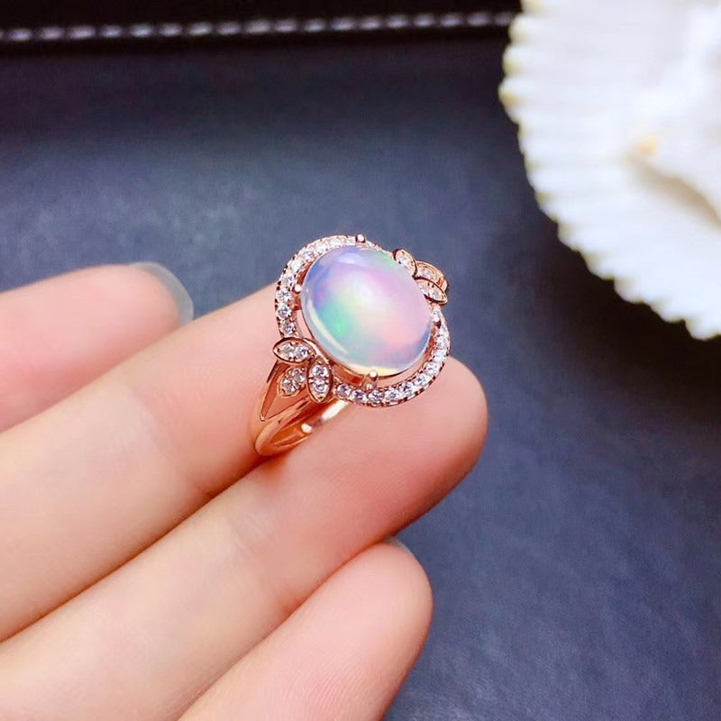 S925 Silver Plated 18K Gold Opal Ring Fire Color