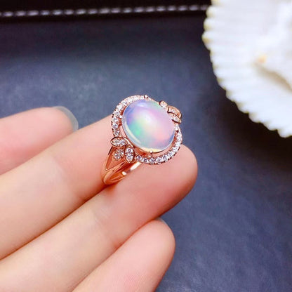 S925 Silver Plated 18K Gold Opal Ring Fire Color
