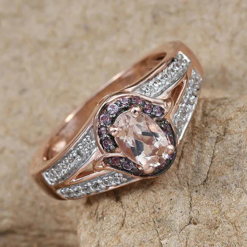 Promise Ring 925 Sterling Silver Vermeil Rose Gold AA Premium Morganite Zircon W