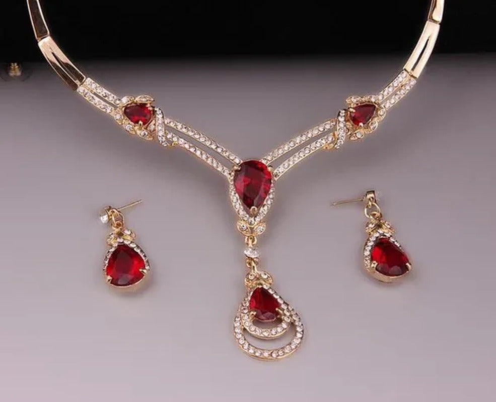 HOT Sale RED Garnet Ruby Topaz 18K Yellow/White Gold Plated Crystal Water Drop N