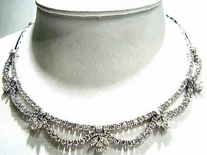DIAMOND PEAR MARQUISE BAGUETTE ROUND BR NECKLACE 17.65 CTTW 18 K WHITE GOLD