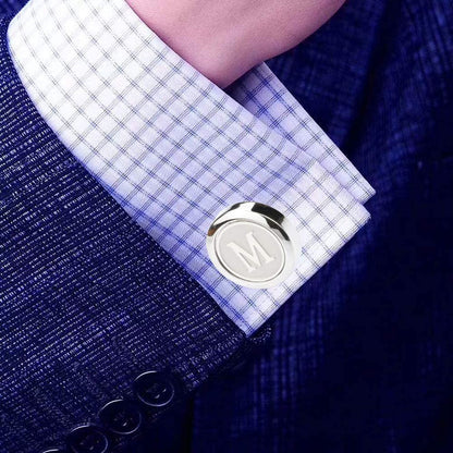 Mens Classic Stainless Steel Initial Cufflinks 26 Alphabet Initial Letter Cuffli