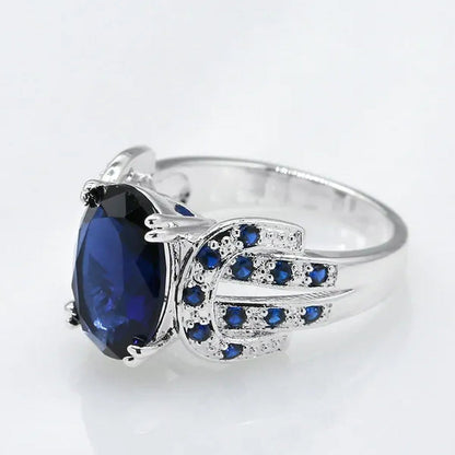 Women Ring 925 Sterling Silver Oval Cut Natural Black Sapphire & Diamond Ring Je