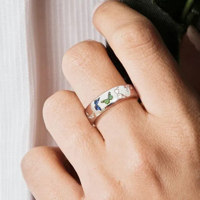Elegant Noble Princess Fashion Butterfly Ring 925 Sterling Silver Two Tone Sapph