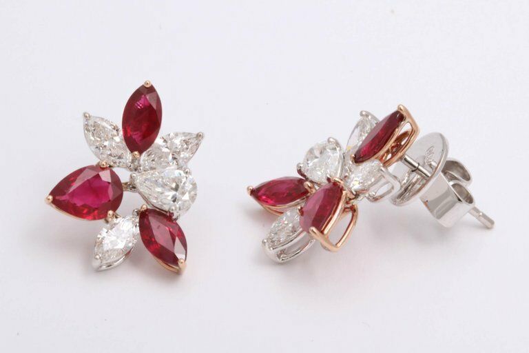 Ruby and Diamond Cluster Earrings